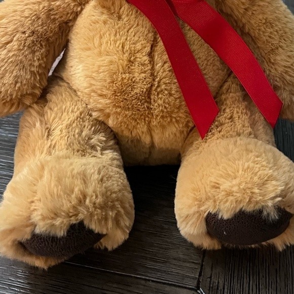 Teddy Bear Charlie The Bear by Aurora Brown Red Bow 15" Faux Leather Ears Nose - Picture 10 of 11